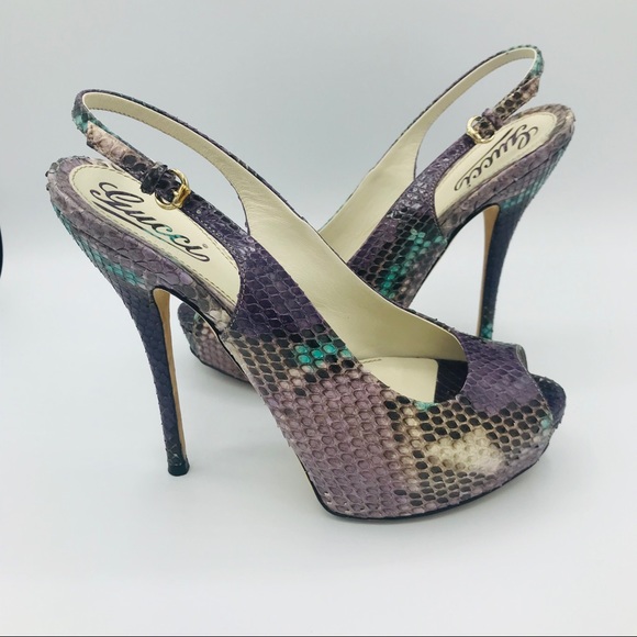 Gucci Shoes - GUCCI PURPLE & GREEN SNAKESKIN SLINGBACKS